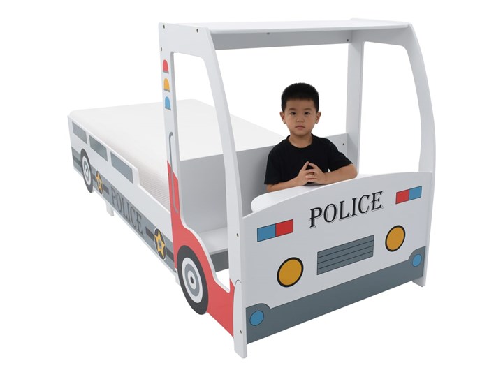 vidaXL Łóżko dziecięce samochód policyjny, materac, 90x200 cm, H2 Kolor Biały Pojazdy Kategoria Łóżka dla dzieci