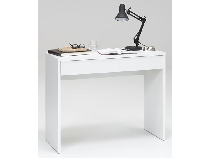 FMD Biurko z szeroką szufladą, 100 x 40 x 80 cm, białe Kolor Biały Biurko konsola Szerokość 100 cm Głębokość 40 cm Płyta MDF Styl Nowoczesny