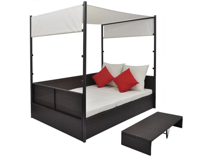 vidaXL Leżanka ogrodowa z zadaszeniem, brązowa, 190x130 cm, rattan PE Metal Leżanki Kolor Czarny Z regulowanym oparciem Z daszkiem Kolor Brązowy