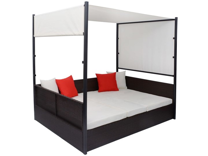 vidaXL Leżanka ogrodowa z zadaszeniem, brązowa, 190x130 cm, rattan PE Z regulowanym oparciem Z daszkiem Metal Leżanki Kategoria Leżaki ogrodowe