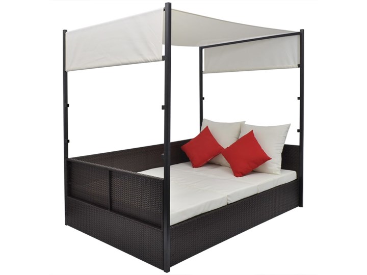 vidaXL Leżanka ogrodowa z zadaszeniem, brązowa, 190x130 cm, rattan PE Kolor Brązowy Z regulowanym oparciem Z daszkiem Metal Leżanki Kategoria Leżaki ogrodowe