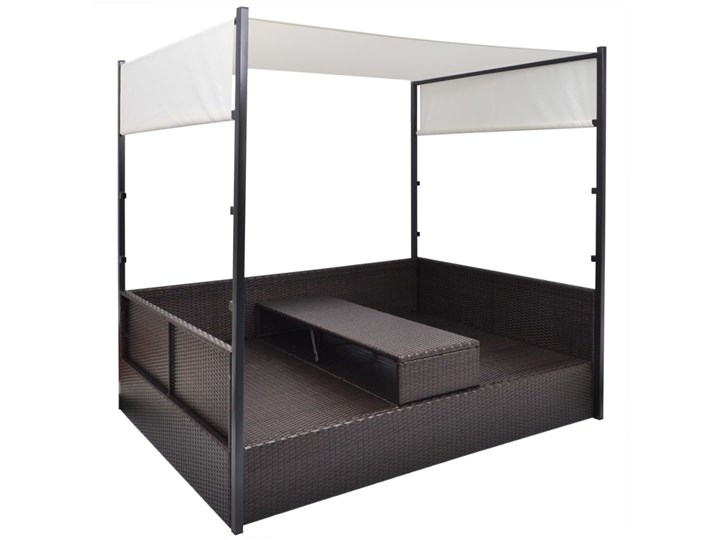 vidaXL Leżanka ogrodowa z zadaszeniem, brązowa, 190x130 cm, rattan PE Metal Z daszkiem Z regulowanym oparciem Leżanki Kolor Czarny
