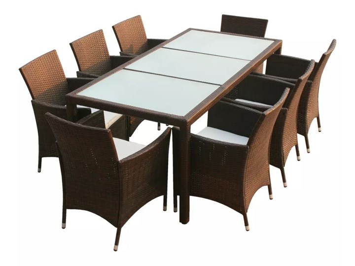 vidaXL 9-cz. zestaw mebli ogrodowych z poduszkami, rattan PE, brązowy Technorattan Stoły z krzesłami Aluminium Stal Zawartość zestawu Fotele