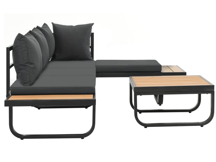 vidaXL Sofa ogrodowa ze stołem i poduszkami, narożna, aluminium, WPC Drewno Narożnik Kategoria Sofy ogrodowe Kolor Biały