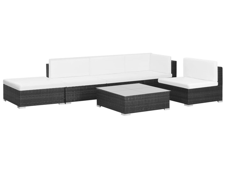 vidaXL 6-cz. zestaw wypoczynkowy do ogrodu, poduszki, rattan PE czarny Zestawy wypoczynkowe Technorattan Zestawy modułowe Kolor Beżowy Stal Tworzywo sztuczne Zawartość zestawu Stolik