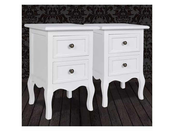 vidaXL Szafki nocne z 2 szufladami, 2 szt., MDF, białe Ilość szuflad 2-szuflady Drewno Płyta laminowana Sosna Płyta MDF Styl Vintage