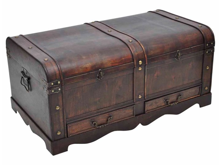 vidaXL Drewniany kufer, duży, brązowy Wysokość 42 cm Skrzynia Drewno Płyta meblowa Styl Vintage