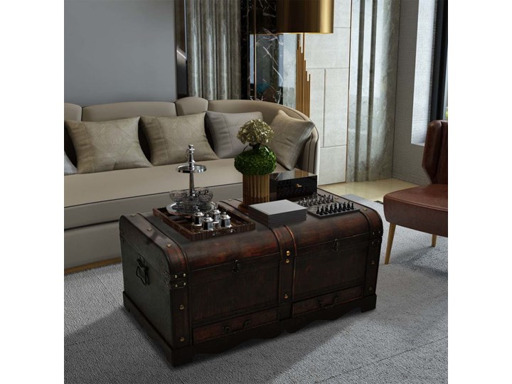 vidaXL Drewniany kufer, duży, brązowy Wysokość 42 cm Płyta meblowa Kształt blatu Prostokątne Skrzynia Drewno Styl Vintage