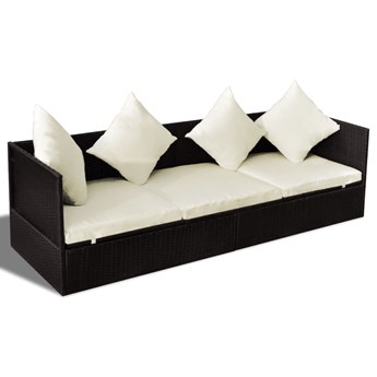 vidaXL Sofa ogrodowa z poduszkami, polirattan, brązowa