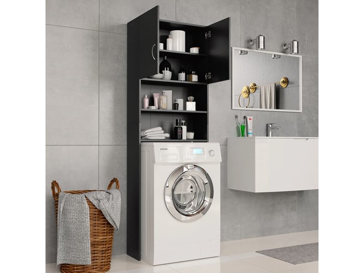 vidaXL Szafka na pralkę, czarna, 64x25,5x190 cm, płyta wiórowa Głębokość 26 cm Płyta MDF Szerokość 64 cm Płyta stolarska Kolor Czarny
