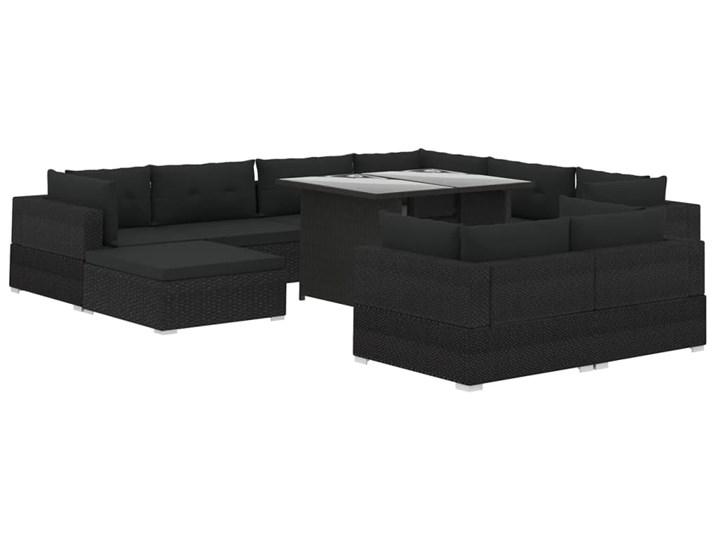 vidaXL 10-cz. zestaw mebli do ogrodu, poduszki, rattan PE, czarny Stal Zawartość zestawu Sofa Zestawy modułowe Kategoria Zestawy mebli ogrodowych