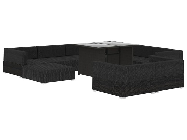 vidaXL 10-cz. zestaw mebli do ogrodu, poduszki, rattan PE, czarny Stal Zestawy modułowe Zawartość zestawu Stół Zawartość zestawu Sofa
