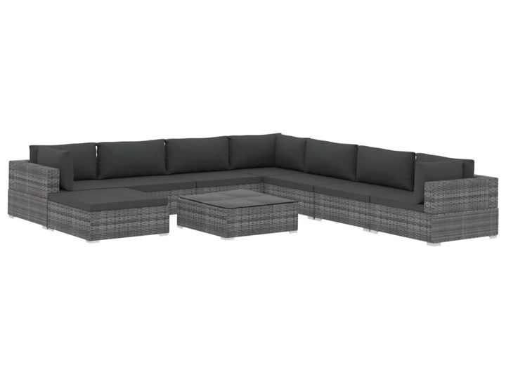 vidaXL 9-cz. zestaw wypoczynkowy do ogrodu, poduszki, rattan PE, szary Zestawy kawowe Zestawy wypoczynkowe Zestawy modułowe Stal Zawartość zestawu Sofa