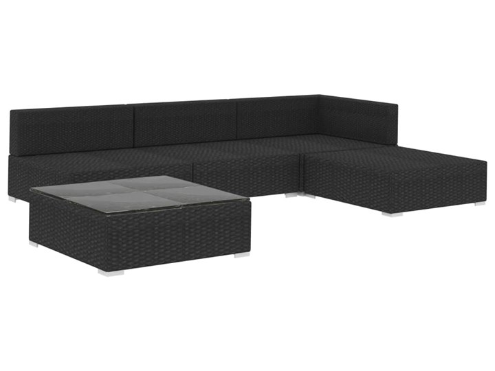 vidaXL 5-cz. zestaw mebli do ogrodu, poduszki, rattan PE, czarny Tworzywo sztuczne Zestawy wypoczynkowe Zestawy modułowe Stal Zestawy kawowe Liczba miejsc Czteroosobowy
