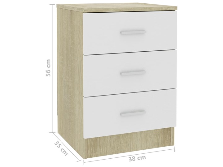 vidaXL Szafka nocna, biel i dąb sonoma, 38x35x56 cm, płyta wiórowa Nocne Szerokość 38 cm Drewno Płyta MDF Uniwersalne Wysokość 65 cm Płyta meblowa Płyta laminowana Głębokość 35 cm Pomieszczenie Salon