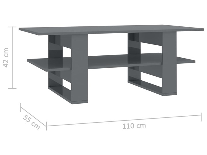vidaXL Stolik kawowy, wysoki połysk, szary, 110x55x42cm, płyta wiórowa Płyta meblowa Długość 110 cm Wysokość 42 cm Kategoria Stoliki i ławy