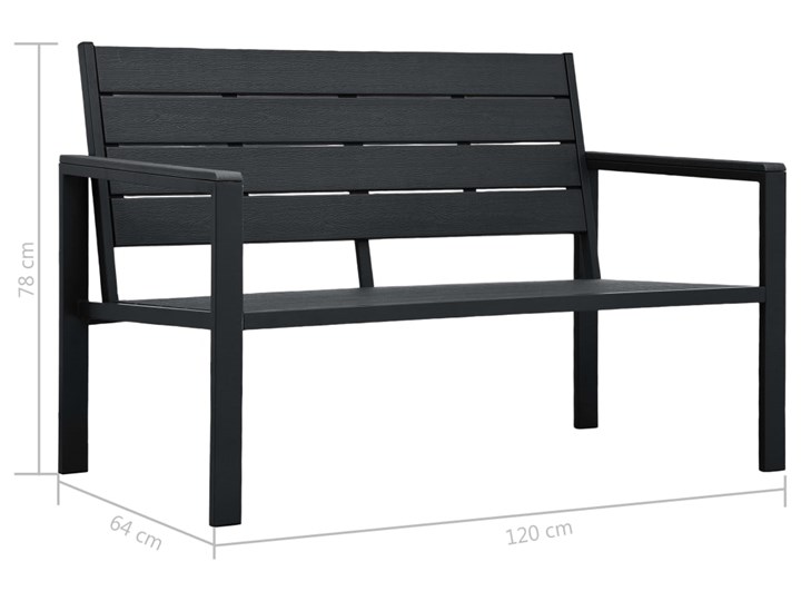 vidaXL Ławka ogrodowa, 120 cm, czarna, HDPE o wyglądzie drewna Drewno Stal Kolor Czarny