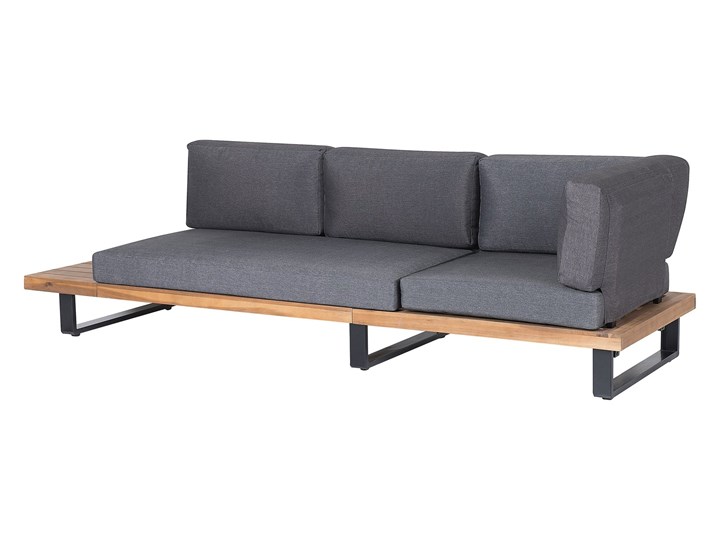 Zestaw mebli ogrodowych lite drewno akacjowe 5-osobowy szare poduchy modułowy narożnik stolik kawowy Tworzywo sztuczne Aluminium Zestawy kawowe Zestawy modułowe Zestawy wypoczynkowe Styl Nowoczesny