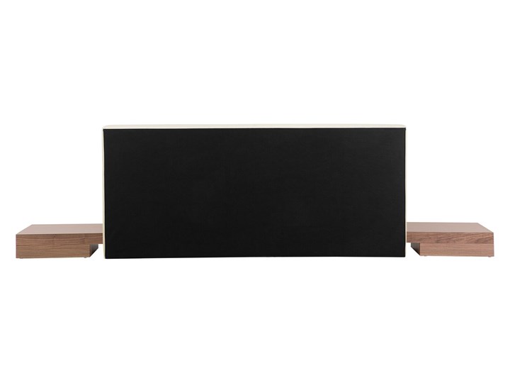 Łóżko ciemne drewno 160 x 200 cm 2 stoliki nocne wysoki zagłówek styl japoński Łóżko skórzane Łóżko drewniane Kolor Brązowy