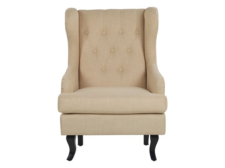 Fotel uszak beżowy tapicerowany pikowany wysokie oparcie vintage retro salon Drewno Fotel tradycyjny Fotel pikowany Tworzywo sztuczne Tkanina Kategoria Fotele do salonu
