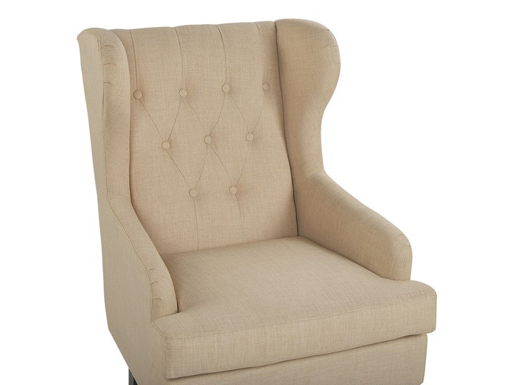 Fotel uszak beżowy tapicerowany pikowany wysokie oparcie vintage retro salon Tkanina Tworzywo sztuczne Fotel pikowany Drewno Fotel tradycyjny Kategoria Fotele do salonu