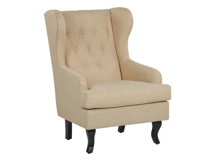 Fotel uszak beżowy tapicerowany pikowany wysokie oparcie vintage retro salon Fotel pikowany Tworzywo sztuczne Szerokość 66 cm Głębokość 78 cm Tkanina Wysokość 100 cm Fotel tradycyjny Drewno Styl Klasyczny