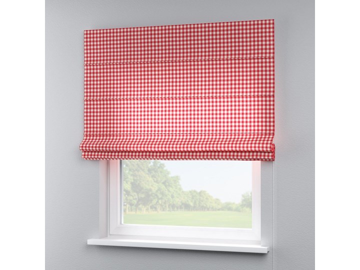 Roleta rzymska Capri, czerwono biała kratka (1,5x1,5cm), szer.80 × dł.170 cm, Quadro Wzór Dla dzieci Kolor Biały