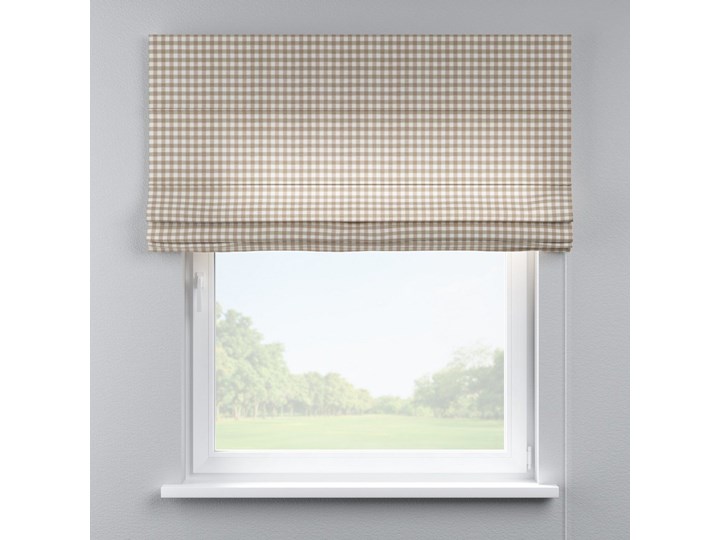 Roleta rzymska Capri, beżowo biała kratka (1,5x1,5cm), szer.80 × dł.170 cm, Quadro Wzór Kwiaty