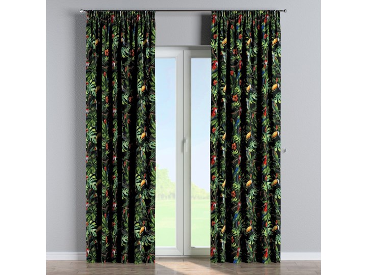 Zasłona na taśmie marszczącej 1 szt., papugi i tukany na czarnym tle, 1szt 130 × 260 cm, Velvet Zasłona prześwitująca 130x260 cm Poliester Kolor Wielokolorowy