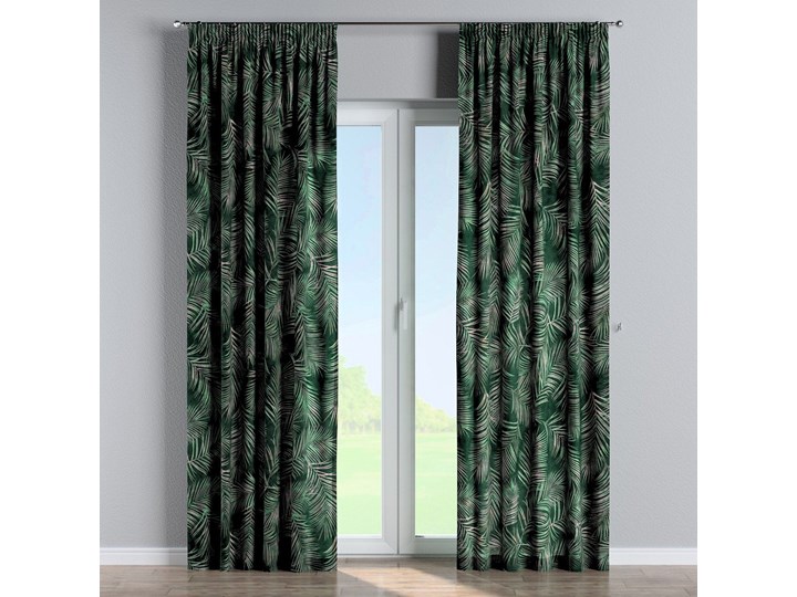 Zasłona na taśmie marszczącej 1 szt., zielony w liście, 1szt 130 × 260 cm, Velvet 130x260 cm Kolor Czarny Poliester Zasłona prześwitująca Wzór Kwiaty