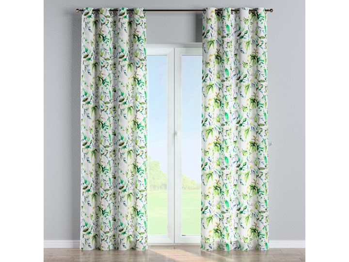 Zasłona na kółkach 1 szt., zielone gałązki na kremowym tle, 1szt 130 × 260 cm, Velvet Zasłona prześwitująca Poliester 130x260 cm Kolor Beżowy Pomieszczenie Kuchnia