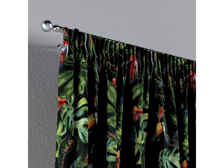 Zasłona na taśmie marszczącej 1 szt., papugi i tukany na czarnym tle, 1szt 130 × 260 cm, Velvet Mocowanie Taśma 130x260 cm Poliester Zasłona prześwitująca Kolor Wielokolorowy