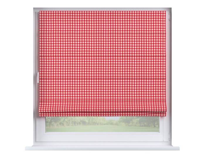 Roleta rzymska Capri, czerwono biała kratka (1,5x1,5cm), szer.80 × dł.170 cm, Quadro Kolor Biały