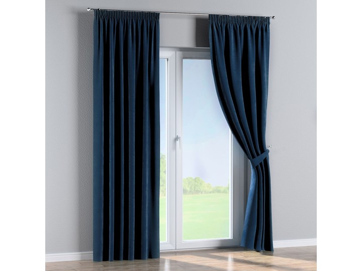 Zasłona na taśmie marszczącej 1 szt., granat, 1szt 130 × 260 cm, Velvet 130x260 cm Poliester Zasłona prześwitująca Mocowanie