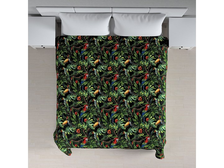 Narzuta pikowana w pasy, papugi i tukany na czarnym tle, szer.260 × dł.210 cm, Velvet Poliester Wzór Pikowany Bawełna 210x260 cm Kategoria Narzuty