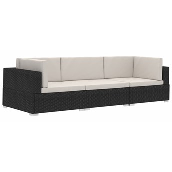 vidaXL 3-częściowa sofa ogrodowa z poduszkami, rattan PE, czarny