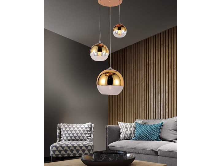 NOWOCZESNA LAMPA WISZĄCA ZŁOTA VERONI TRIO Szkło Kolor Złoty Metal Lampa z kloszem Lampa z abażurem Ilość źródeł światła 3 źródła