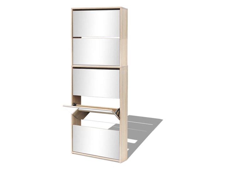 vidaXL Szafka na buty z 5 półkami i lustrem, kolor dębu, 63x17x169,5 Drewno Płyta MDF Kolor Srebrny