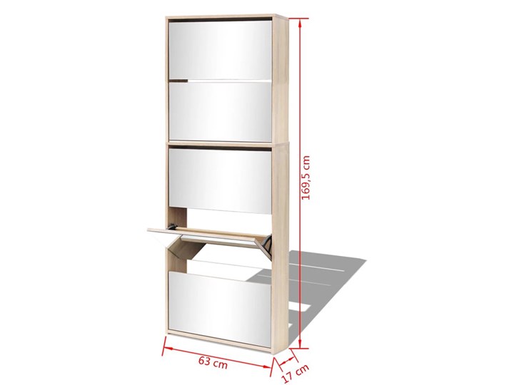 vidaXL Szafka na buty z 5 półkami i lustrem, kolor dębu, 63x17x169,5 Płyta MDF Drewno Kolor Srebrny Kategoria Szafki i regały