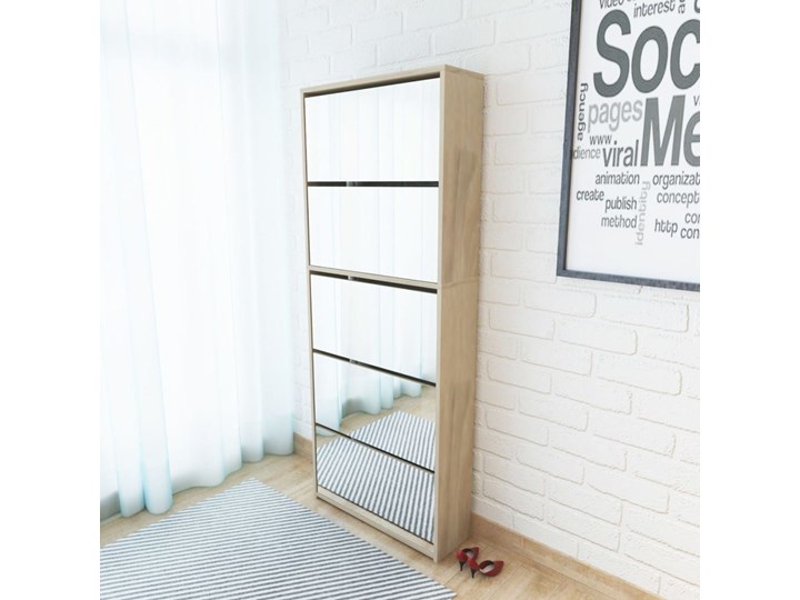 vidaXL Szafka na buty z 5 półkami i lustrem, kolor dębu, 63x17x169,5 Płyta MDF Drewno Kolor Srebrny