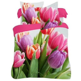 Pościel 160x200 bwełniana 3D bukiet Tulipanów