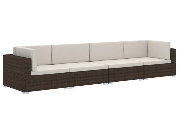 vidaXL 4-częściowa sofa do ogrodu, z poduszkami, polirattan, brązowa Stal Technorattan Tworzywo sztuczne Zestawy wypoczynkowe Zestawy modułowe Kategoria Zestawy mebli ogrodowych