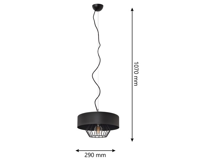 Lampa loft industrial BABILON W-KML 151300/1 BK+BK Lampa z kloszem Lampa druciana Metal Kolor Czarny