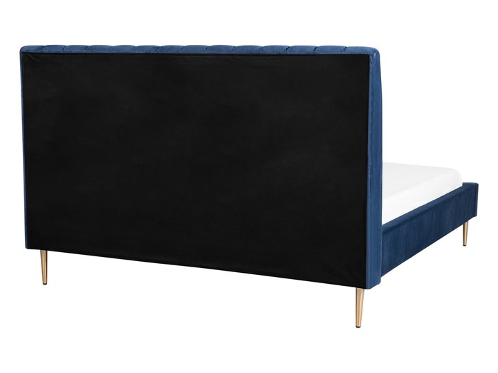 Łóżko ze stelażem niebieskie tapicerowane welurem złote nóżki 160 x 200 cm wysokie wezgłowie retro design Łóżko tapicerowane Kategoria Łóżka do sypialni