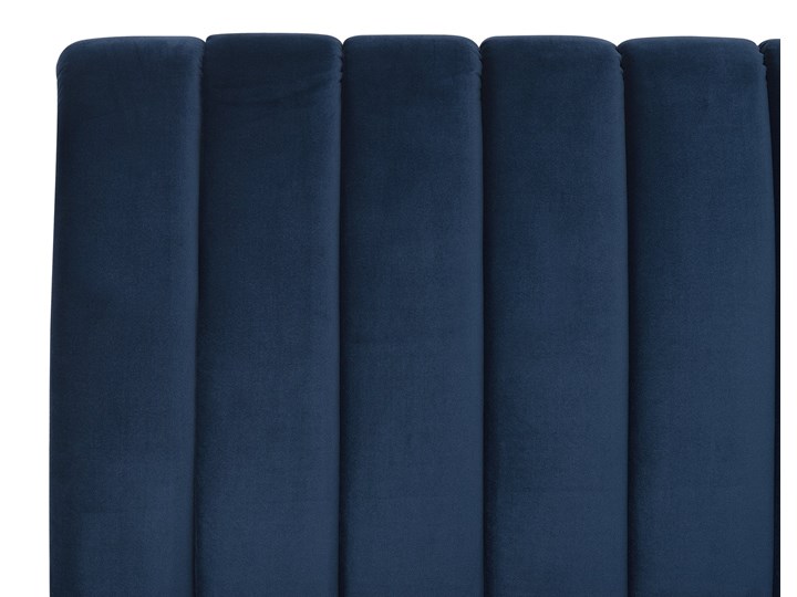 Łóżko ze stelażem niebieskie tapicerowane welurem złote nóżki 160 x 200 cm wysokie wezgłowie retro design Łóżko tapicerowane Kolor Złoty