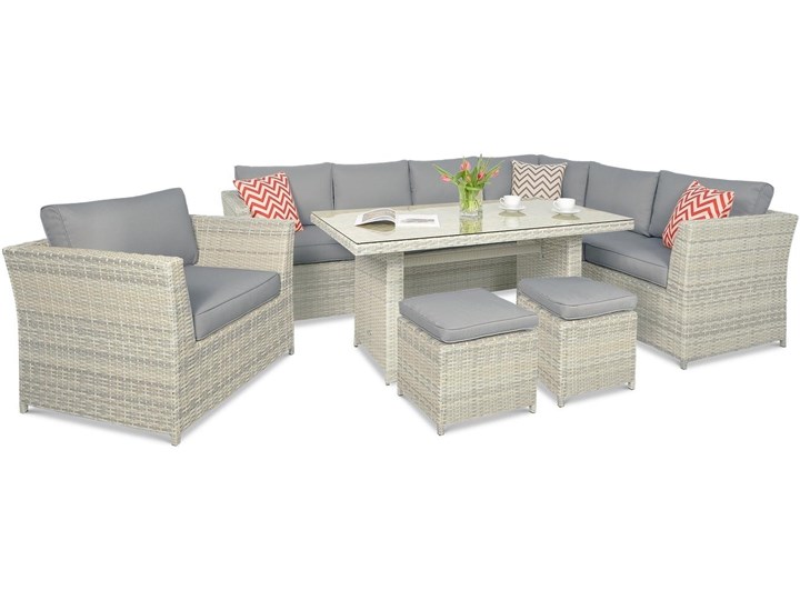 Szary narożnik obiadowy do ogrodu Meblobranie Moniz Dining Plus White Grey