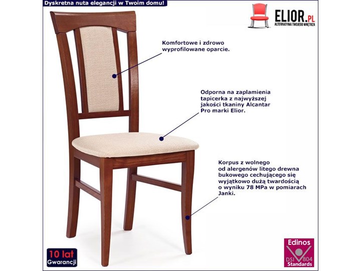 Krzesło drewniane Rumer - czereśnia antyczna Wysokość 96 cm Styl Klasyczny Szerokość 46 cm Drewno Pomieszczenie Jadalnia