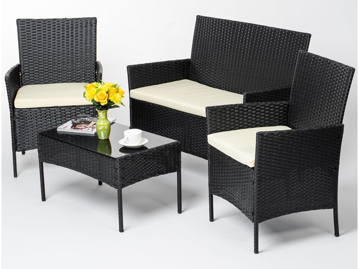 MEBLE OGRODOWE RATTAN TECHNORATTAN P50406 CZARNE Stoły z krzesłami Kolor Czarny