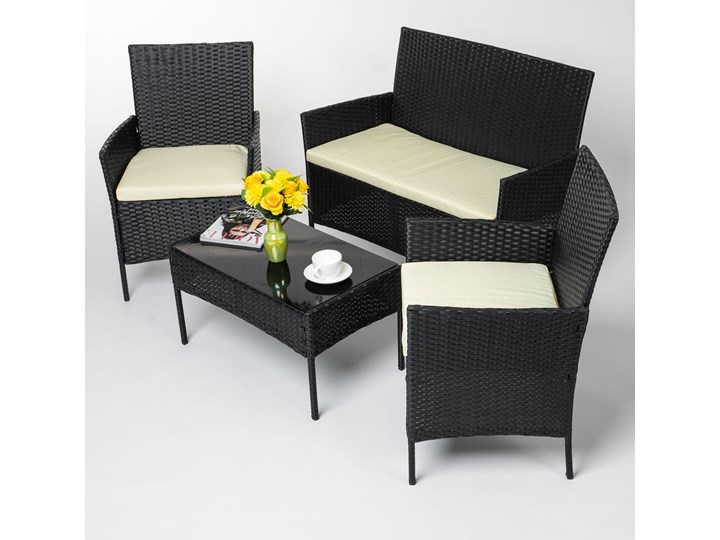 MEBLE OGRODOWE RATTAN TECHNORATTAN P50406 CZARNE Zestawy wypoczynkowe Zestawy kawowe Zawartość zestawu Sofa Zawartość zestawu Stolik