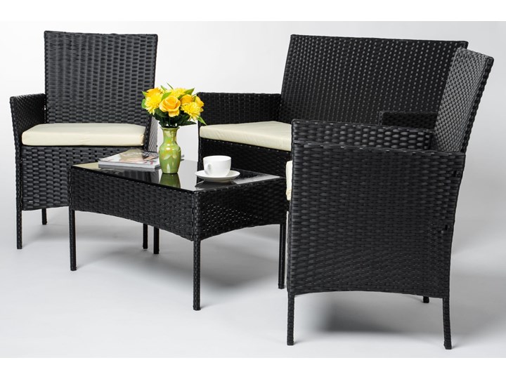 MEBLE OGRODOWE RATTAN TECHNORATTAN P50406 CZARNE Zawartość zestawu Stolik Stoły z krzesłami Kolor Czarny